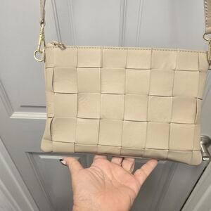 Anna Paola Soft Leather Woven Tan Crossbody Purse